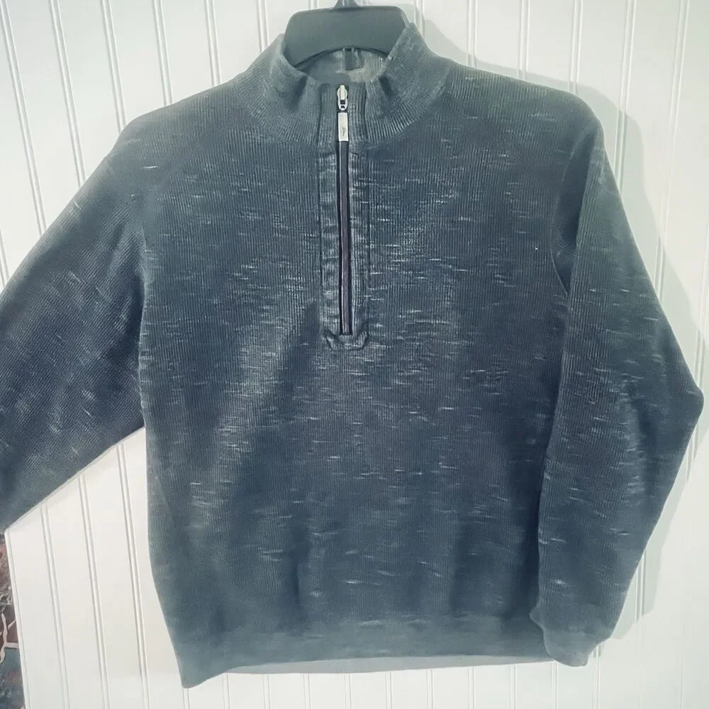 Tommy Bahama Men’s Long Sleeve 1/4 Zip Polo Shirt Reverse Dk Gray/ Lite Gray Lg